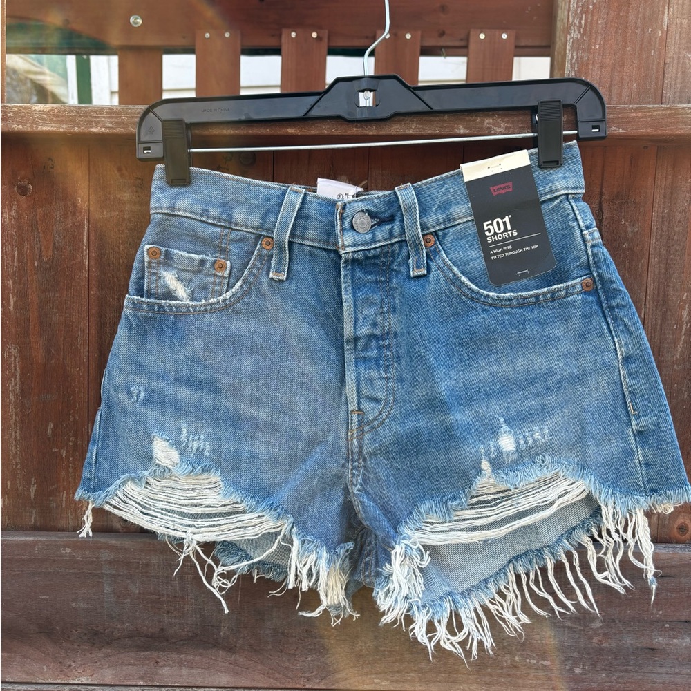 Levi's Distressed Light Blue 501 Cutoff Jean Shorts